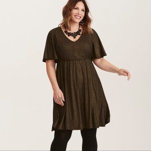 Torrid Gold Shimmer V-Neck Skater Dress